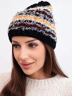 Dámská zimní čepice s barevnou přízí a elastickým stahováním K352 černý+oranžový neon