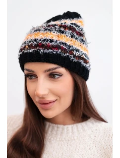 Dámská zimní vlněná čepice s ozdobnými krystalky K399 černá