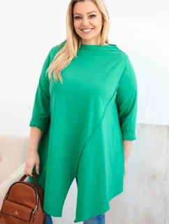 Dámská bavlněná blůza Plus Size asymetrická s ohrnutým rukávem zelená