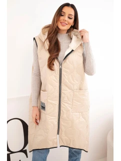 Dámská prošívaná vesta s kapucí na zip pro model 22030096 tmavě béžová - K-Fashion
