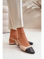 Lakované baleríny na nízkém podpatku s otevřenou patou béžové model 21670615 - Boto