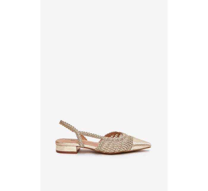 Dámské sandály s pleteným na klocku zlaté Nivorra