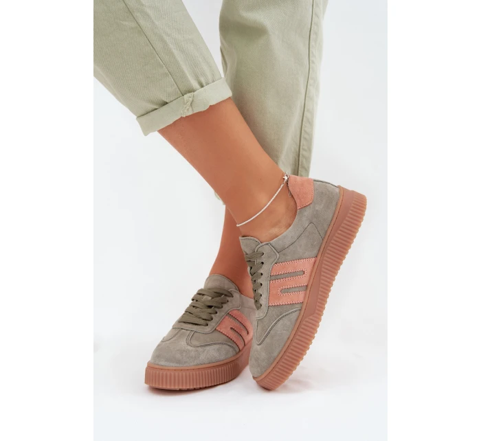 Dámské tenisky z pravé semiše Zelené model 22026533 - EVENTO Dámské tenisky z pravé semiše Zelené model 22026533 - EVENTO