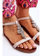 Kožené sandály s ozdobným hadem S.Barski Béžový Kožené sandály s ozdobným hadem S.Barski Béžový