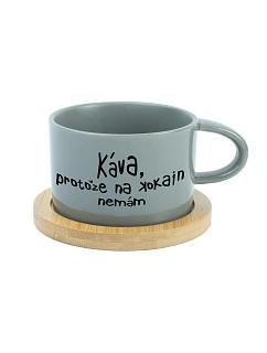 KÁVA, PROTOŽE NA KOKAIN NEMÁM - šedý hrníček makronka 200 ml