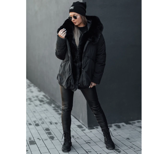 LUNAVI dámská zimní bunda prošívaná s kožešinou černá FashionStreet TY4667