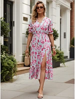 Dámské midi šaty s květinovým vzorem modré FashionStreet EY2659 Dámské midi šaty s květinovým vzorem modré FashionStreet EY2659