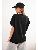 Dámská bavlněná halenka s výstřihem do V a krátkým rukávem černá