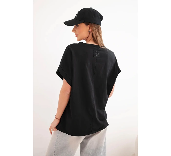 Dámská bavlněná halenka s výstřihem do V a krátkým rukávem černá