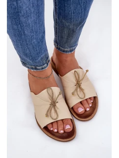 model 21686324 Kožené Dámské Pantofle Béžové - Zazoo