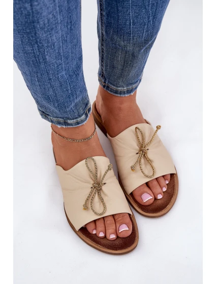 model 21686324 Kožené Dámské Pantofle Béžové - Zazoo