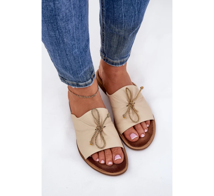 model 21686324 Kožené Dámské Pantofle Béžové - Zazoo