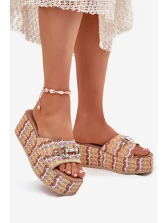 Dámské Sandały Na Klínu S Pletením A Ozdobou Multikolor Isolene