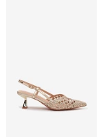 Pletené dámské sandály na podpatku zlaté model 22027857 - Boto