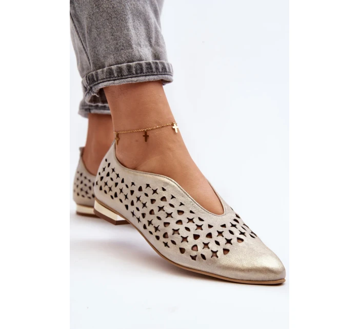 Boty Zazoo 2883 prolamované baleríny vyrobené z přírodní kůže, zlato