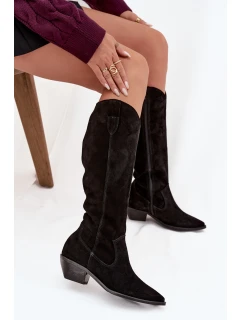 Dámské zateplené kozačky kovbojky z přírodního semiše Zazoo – černé