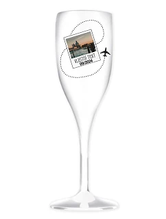 Personalizovaná nerozbitná prosecco sklenice s fotkou a cestovatelským motivem
