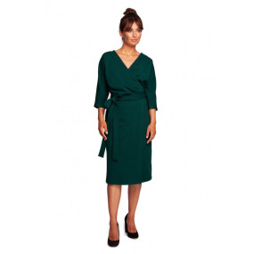 Zavinovací šaty s páskem na zavazování B241 - tmavě zelené - BeWear