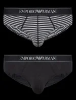 Pánské slipy 2PACK 111733 3F542 16844 černošedé s proužkem - Emporio Armani