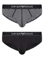 Pánské slipy 2PACK 111733 3F542 16844 černošedé s proužkem - Emporio Armani