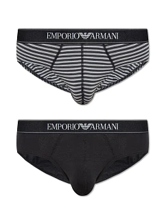 Pánské slipy 2PACK 111733 3F542 16844 černošedé s proužkem - Emporio Armani
