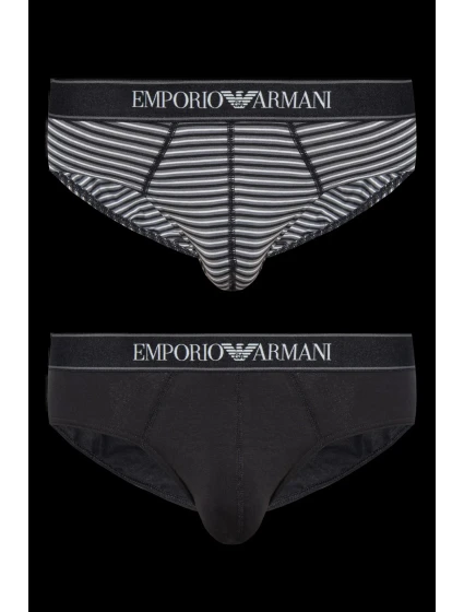 Pánské slipy 2PACK 111733 3F542 16844 černošedé s proužkem - Emporio Armani