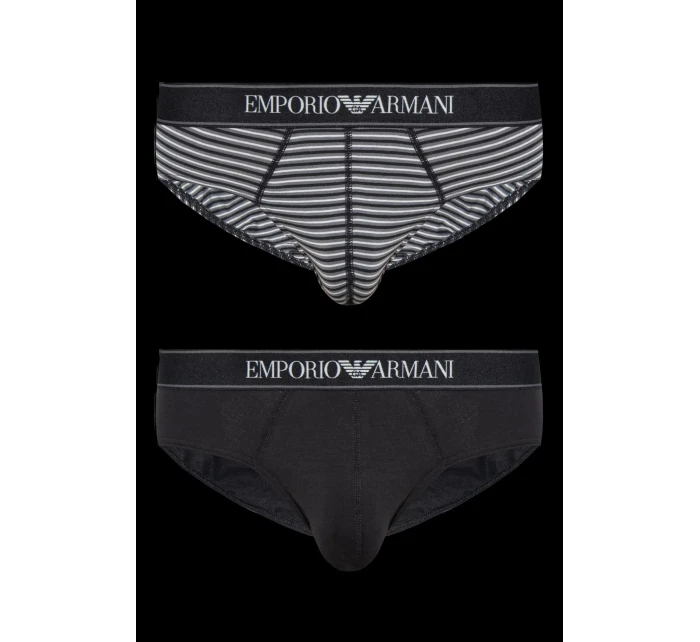 Pánské slipy 2PACK 111733 3F542 16844 černošedé s proužkem - Emporio Armani