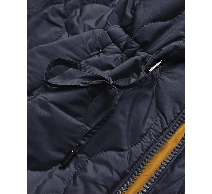 Tmavě modro-žlutá oboustranná dámská prošívaná bunda (MHM-W589) Tmavě modro-žlutá oboustranná dámská prošívaná bunda (MHM-W589)