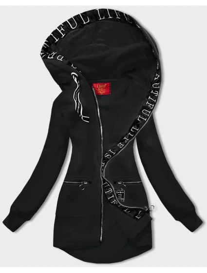 Černá jednoduchá dámská mikina s ozdobným zipem (AMG-37)