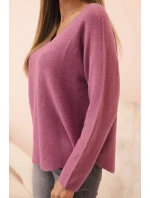 Svetr dámský z viskózy s výstřihem do V tmavě růžový Svetr dámský z viskózy s výstřihem do V tmavě růžový