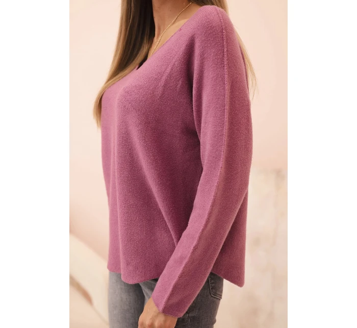 Svetr dámský z viskózy s výstřihem do V tmavě růžový Svetr dámský z viskózy s výstřihem do V tmavě růžový