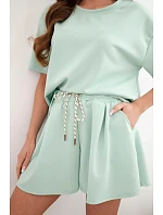 Dámský viskózový máslový komplet s krátkým rukávem a kraťasy s vysokým pasem tmavě mátová Dámský viskózový máslový komplet s krátkým rukávem a kraťasy s vysokým pasem tmavě mátová