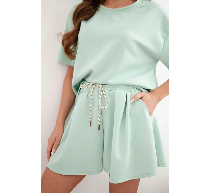 Dámský viskózový máslový komplet s krátkým rukávem a kraťasy s vysokým pasem tmavě mátová Dámský viskózový máslový komplet s krátkým rukávem a kraťasy s vysokým pasem tmavě mátová