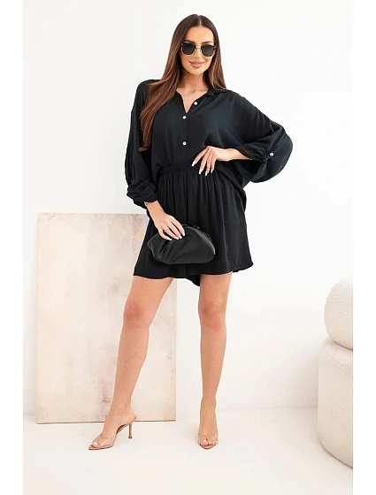 Dámská viskózová model 22111801 košile s knoflíky a volné šortky černý - K-Fashion
