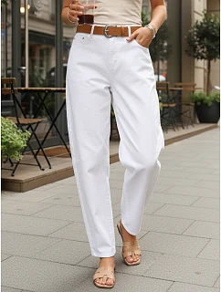 Dámské džíny s páskem UY2930 bílé  - FashionStreet 