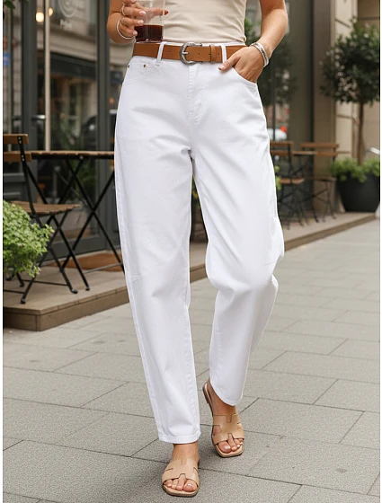Dámské džíny s páskem UY2930 bílé  - FashionStreet 