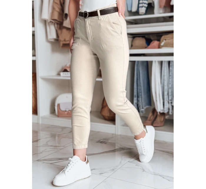 Dámské kalhoty slim fit s páskem TAIRONIK light beige FashionStreet UY2546
