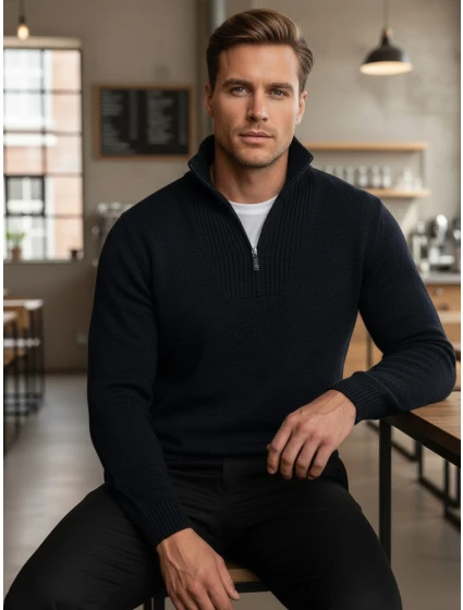 Pánský svetr se stojáčkem tmavě modrý Dstreet model 21995576 - FashionStreet