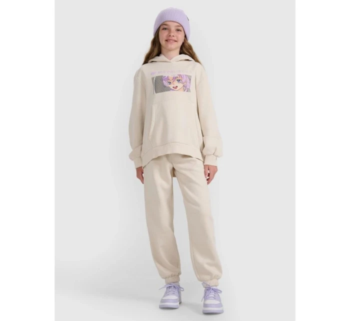 Dívčí nepruhovaná mikina s kapucí 4F 4FJRAW25TSWSF2294-11S