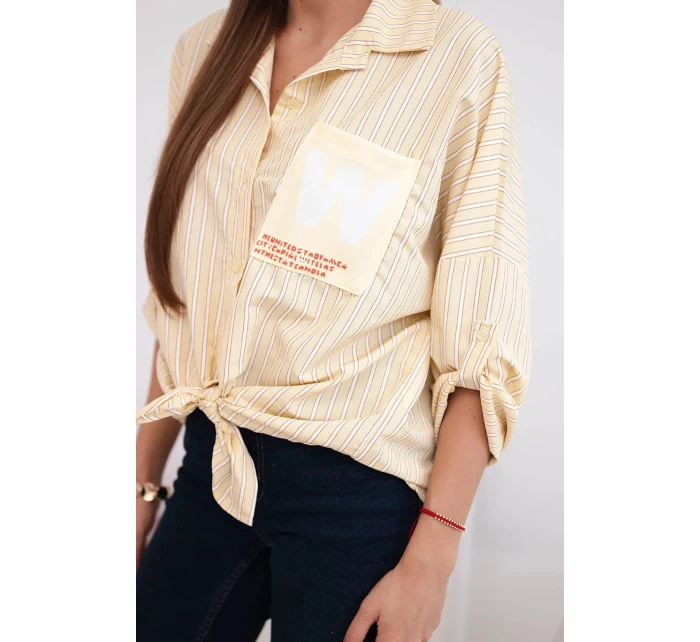 Dámská bavlněná košile s pásky a vázáním žlutá