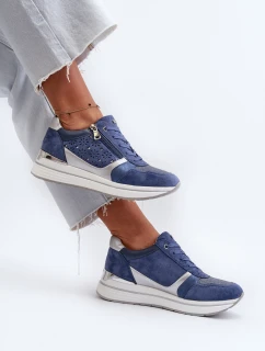 Dámské tenisky na platformě s ažurovým vzorem a  Modré model 21656776 - Inblu