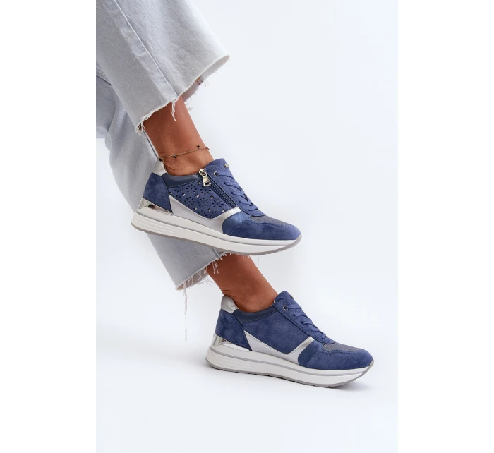 Dámské tenisky na platformě s ažurovým vzorem a Modré model 21656776 - Inblu Dámské tenisky na platformě s ažurovým vzorem a Modré model 21656776 - Inblu