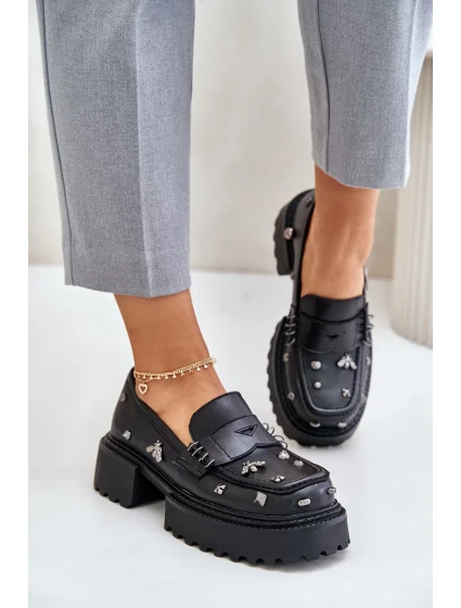 Kožené Polobotky Dámské S Ozdobami D&A Černé Kožené Polobotky Dámské S Ozdobami D&A Černé