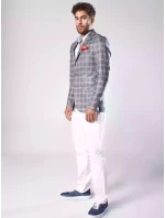 Pánská tmavě modrá kostkovaná bunda FashionStreet MX0567
