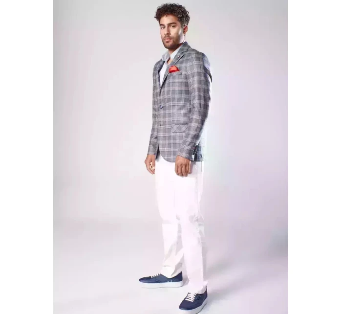 Pánská tmavě modrá kostkovaná bunda FashionStreet MX0567