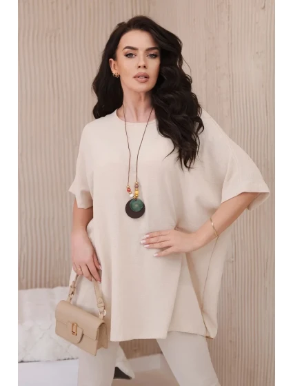Oversized halenka s přívěskem béžový Oversized halenka s přívěskem béžový