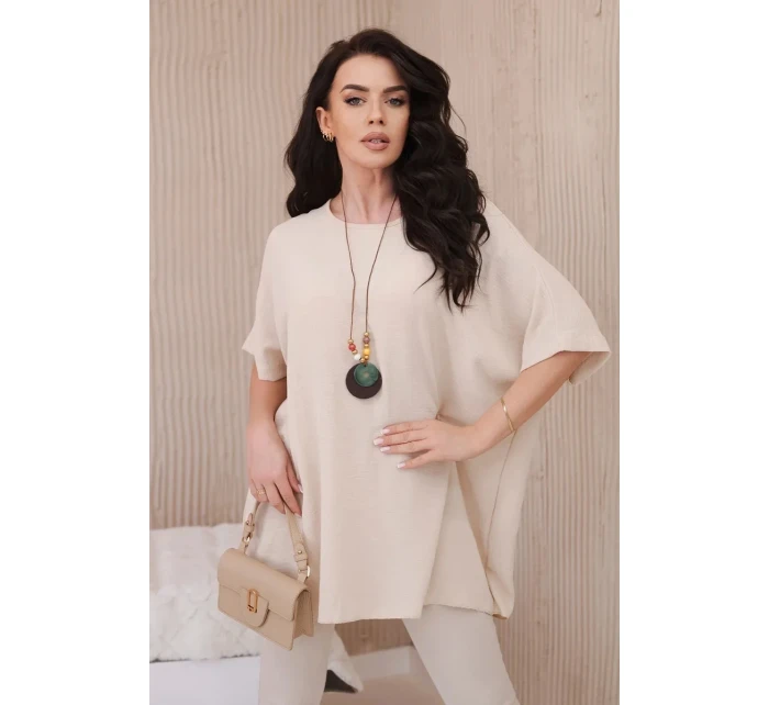 Oversized halenka s přívěskem béžový Oversized halenka s přívěskem béžový