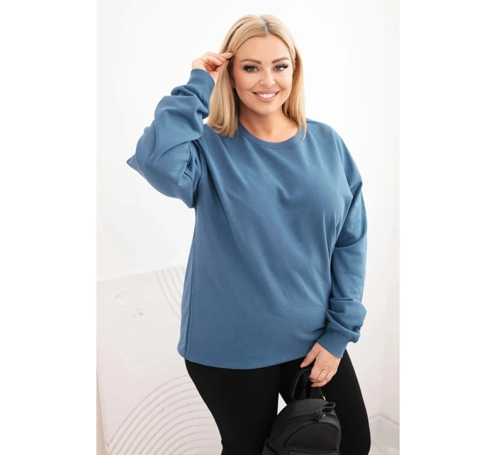 Dámská mikina Plus Size bavlněná basic s kulatým výstřihem modrá