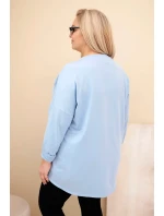 Dámská košile Plus Size bavlněná s ohrnovaným rukávem a leopardím pruhem modrá