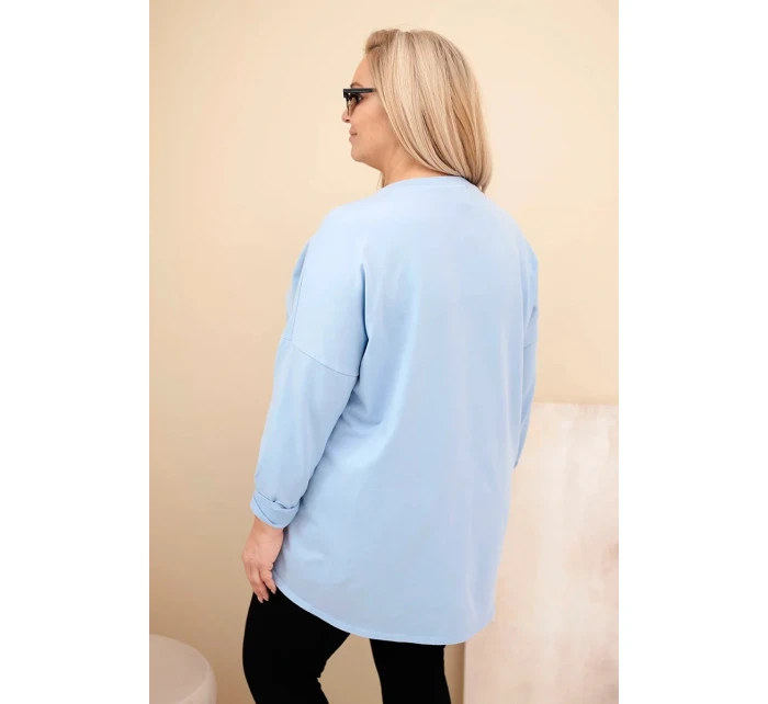 Dámská košile Plus Size bavlněná s model 21837242 rukávem a leopardím pruhem modrá - K-Fashion Dámská košile Plus Size bavlněná s model 21837242 rukávem a leopardím pruhem modrá - K-Fashion